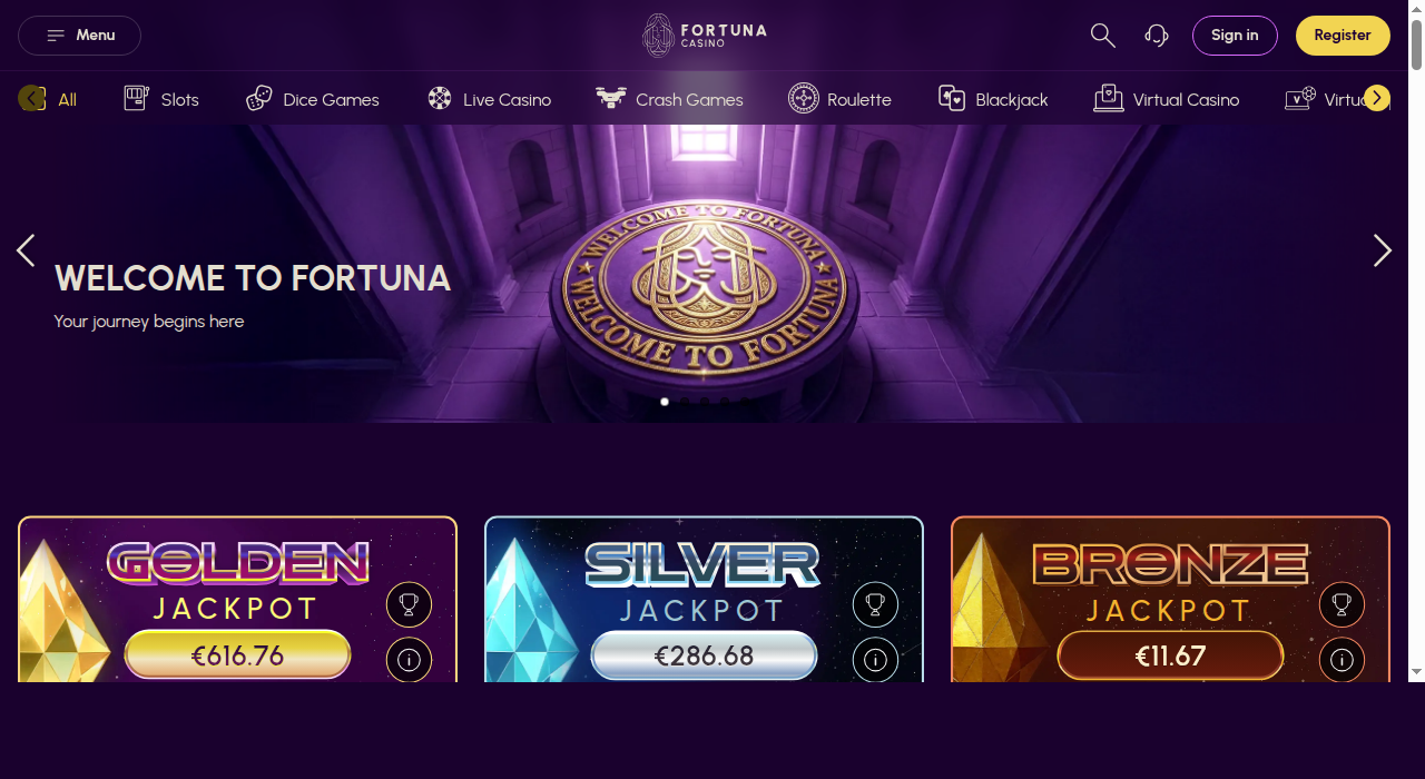 Fortuna Casino screenshot homepage - nieuw online casino belgië 2026